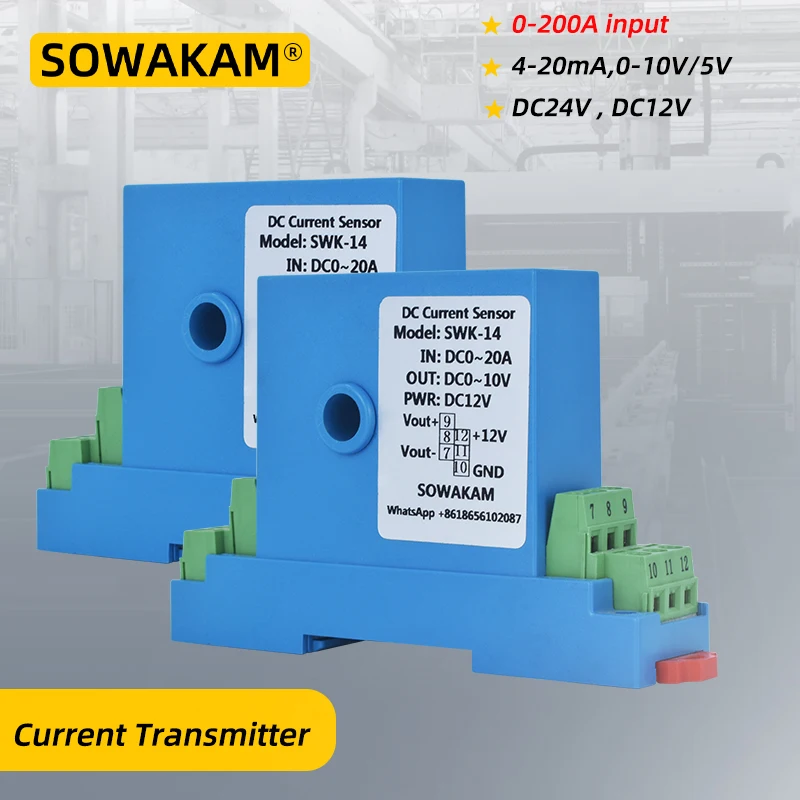 

SWK-14 DC AC Current Transducer 0-100A 0-200A Input 4-20mA 0-20mA 0-5V 0-10V Hall Current Sensor Ampere Transmitter Transformer