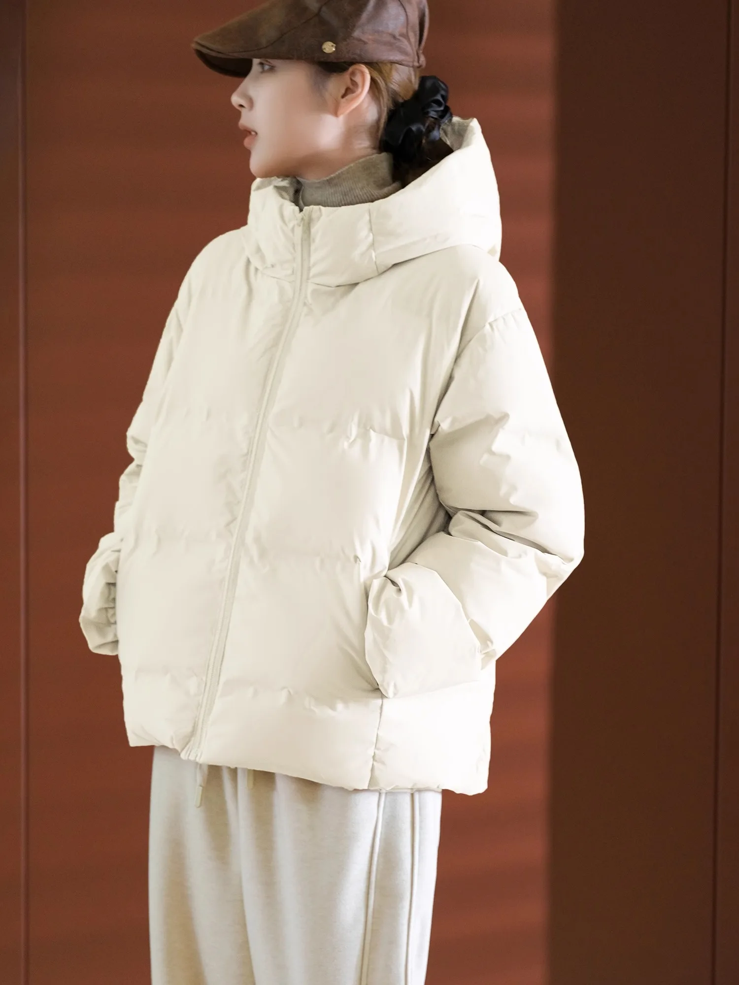 

Thiened Warmth Pure Color Hooded Stand Collar ort down Jaet Cozy Outerwear by Little Ear Production Commute Sle Long ...