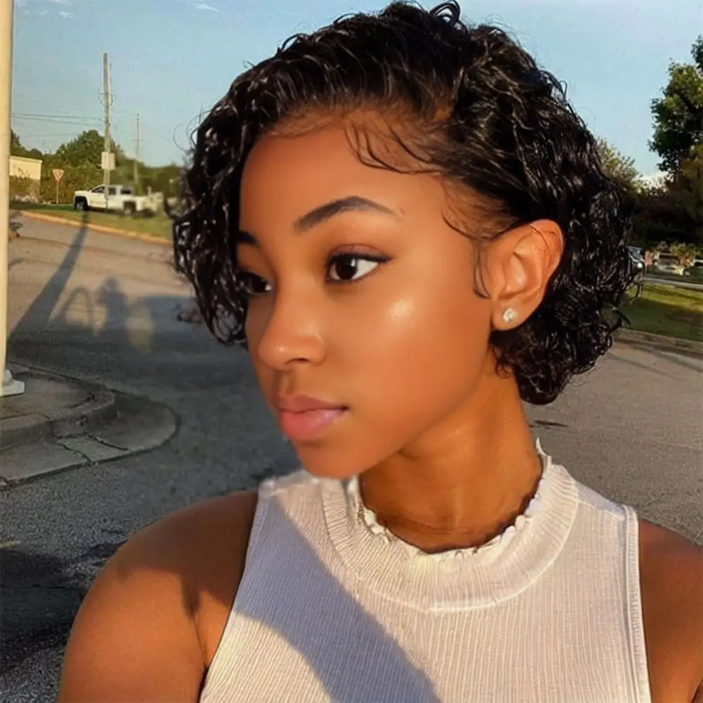 

Women Short Afro Curly Wig Fluffy Natural Looking High Temperature Fiber Heat Resistant Ladies Black Wavy Synthetic Hair