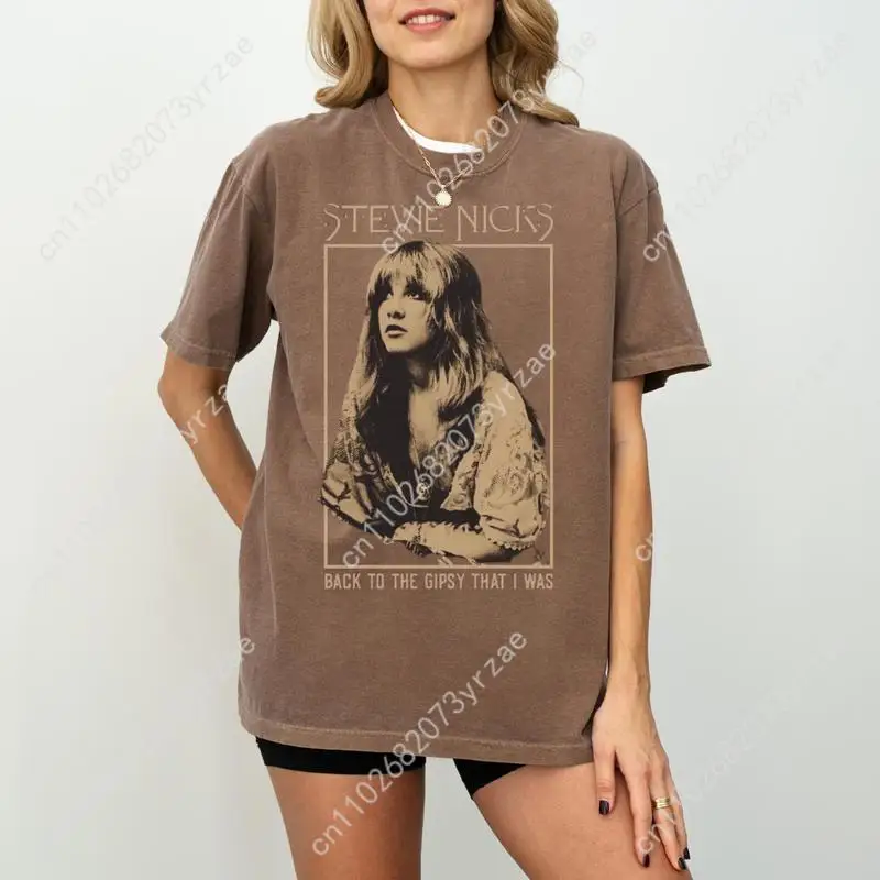 Koszulka Stevie Nicks Retro Wash Męska Damska Wysokiej Jakości Vintage T-shirt Bawełniana Krótkie Rękawy Modna Koszulka Miękka Oddychająca