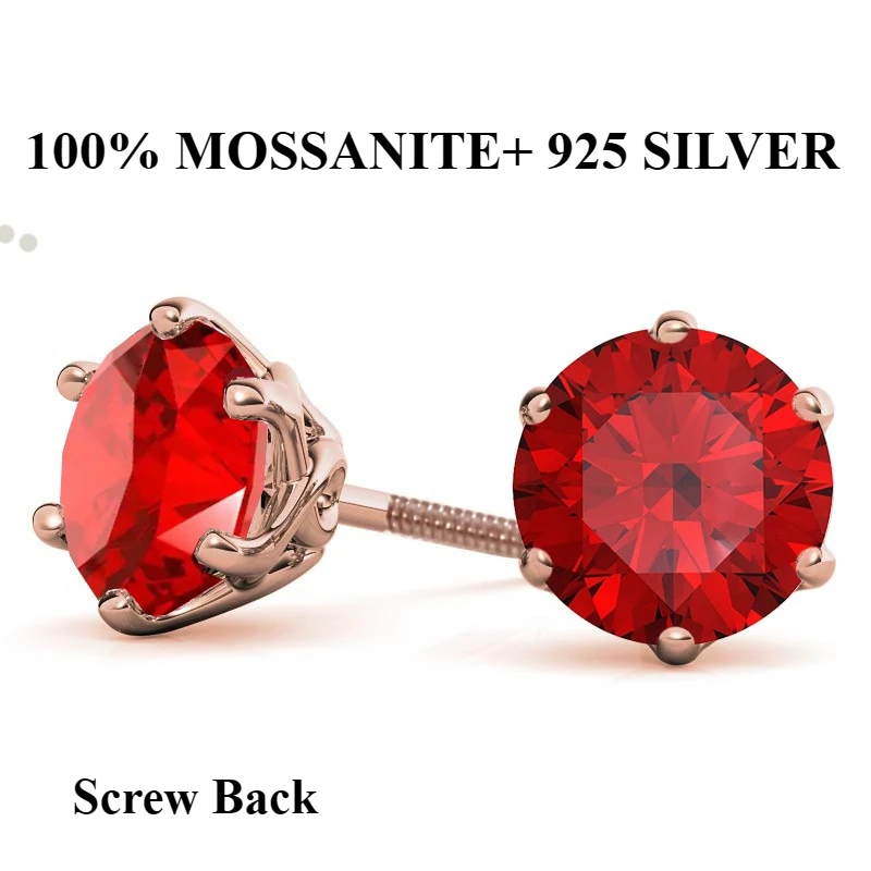 

100% MOISSANITE, серьги из серебра 925 пробы с красными бриллиантами, покрытые розовым золотом, элегантные женские серьги с винтами на спине, подарочные корейские серьги