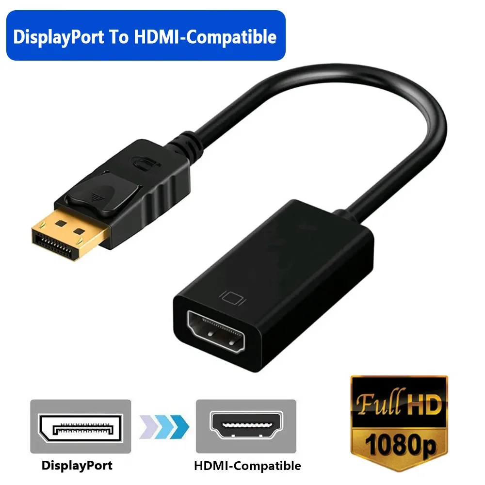 Переходник DP DisplayPort в HDMI, совместимый с HD TV, соединительный преобразователь видео 2K 4K 1080P для ПК, настольного ПК, ноутбука, телевизора, монитора, проектора