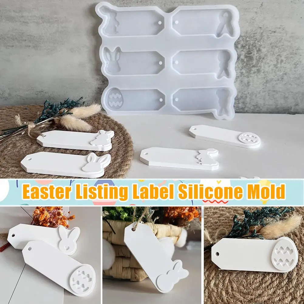 6 In 1 Easter Rabbit Egg Pendant Silicone Mold Easter Mold Label Casting Hanging Plaster Hanging Bunny Tag Molds Aromathera N8Z7