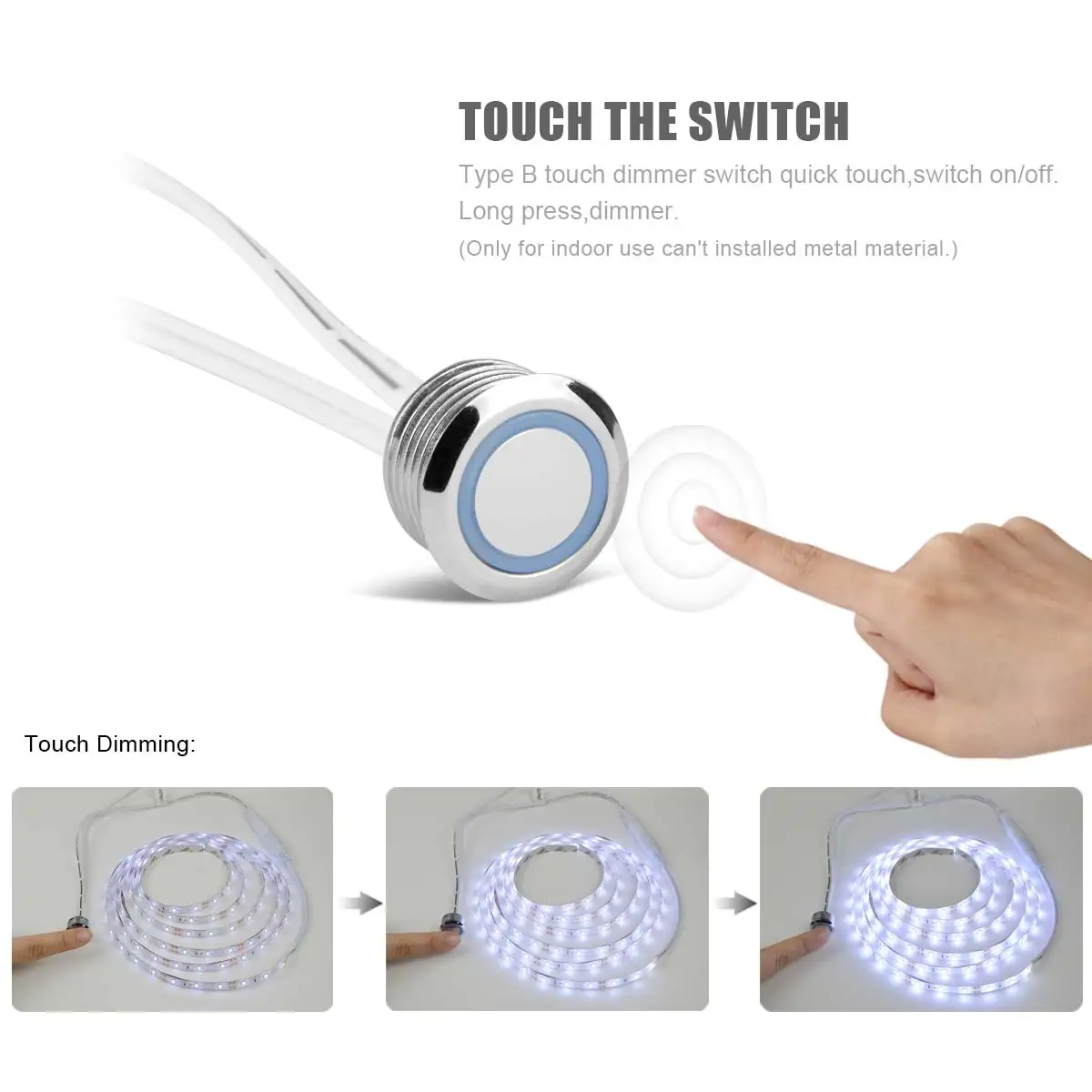 Touch Switch Dimmable LED Strip 110V 220V To 12V Waterproof LED Light For Cabinet Kitchen Lamp Ribbon Tape Backlight Home Decor