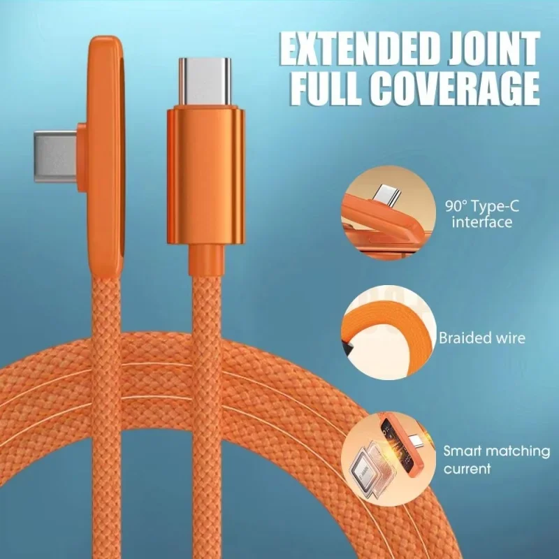 PD Fast Charging Type-C Right Angle Data Cable Nylon Braided USB C To C Wire Cord for IPhone 17 16 15 ProMax Samsung Android