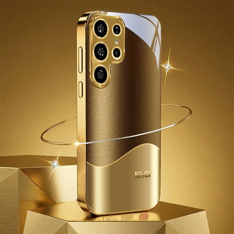 Gilded flowing pattern glass phone case suitable for Samsung Galaxy S26 S25 S24 S22 S21 S20 FE/Ultra/Plus hard case