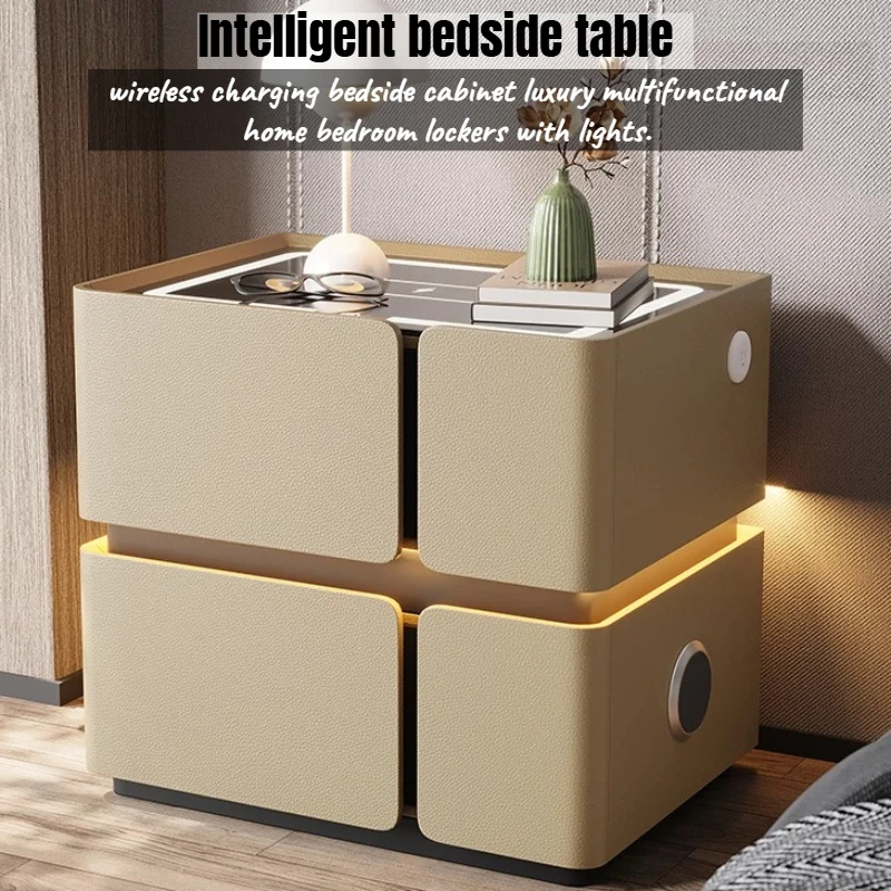 

Luxury Storage Smart Bedside Table White Apartment Designer Wood Smart Nightstand Oriental Chinese Comodini Bedroom Furniture