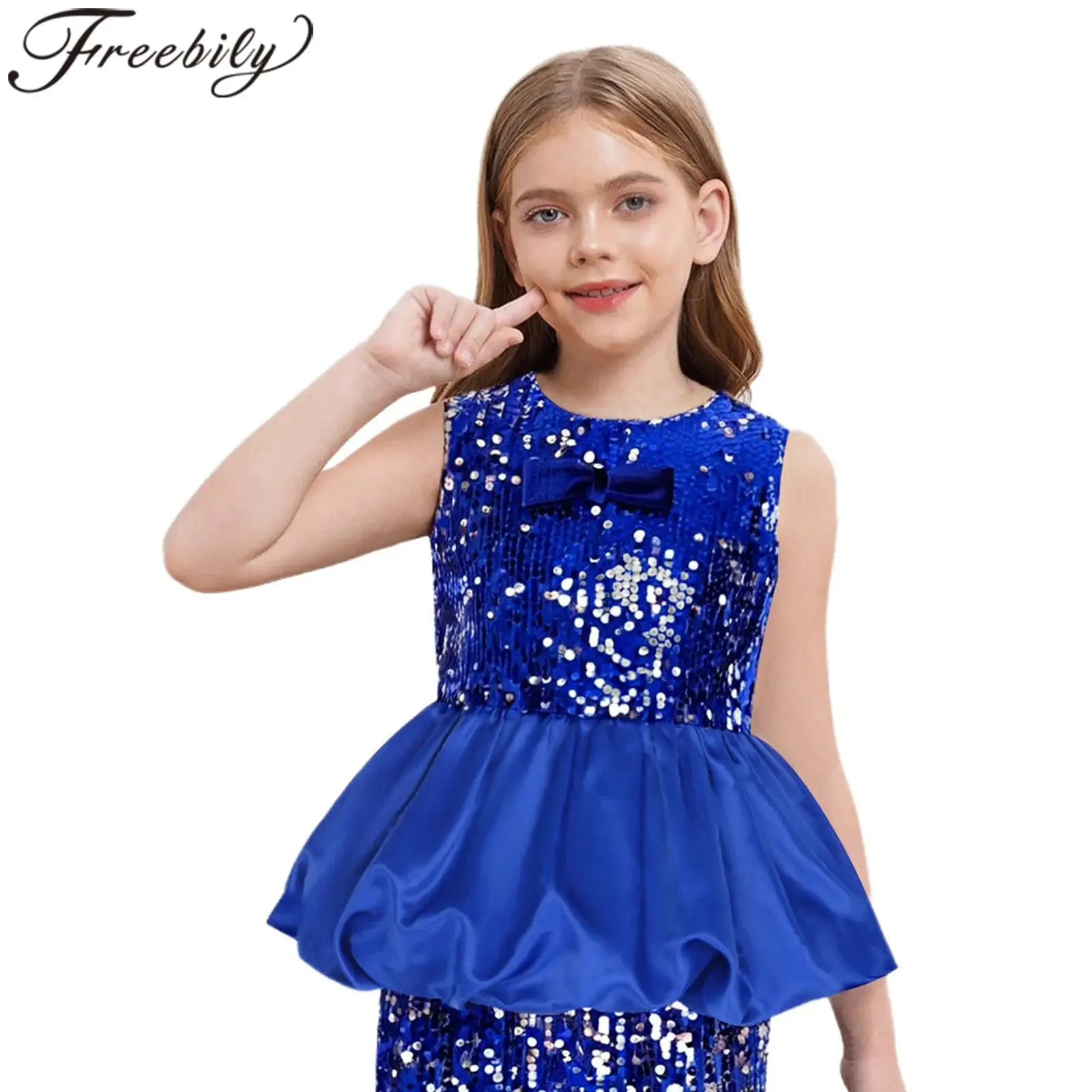 

Rave Tops Kids Girls Glittery Sequined Proms Dance Party Tank Top Sleeveless Vest Children's Princess Music Festival Costumes