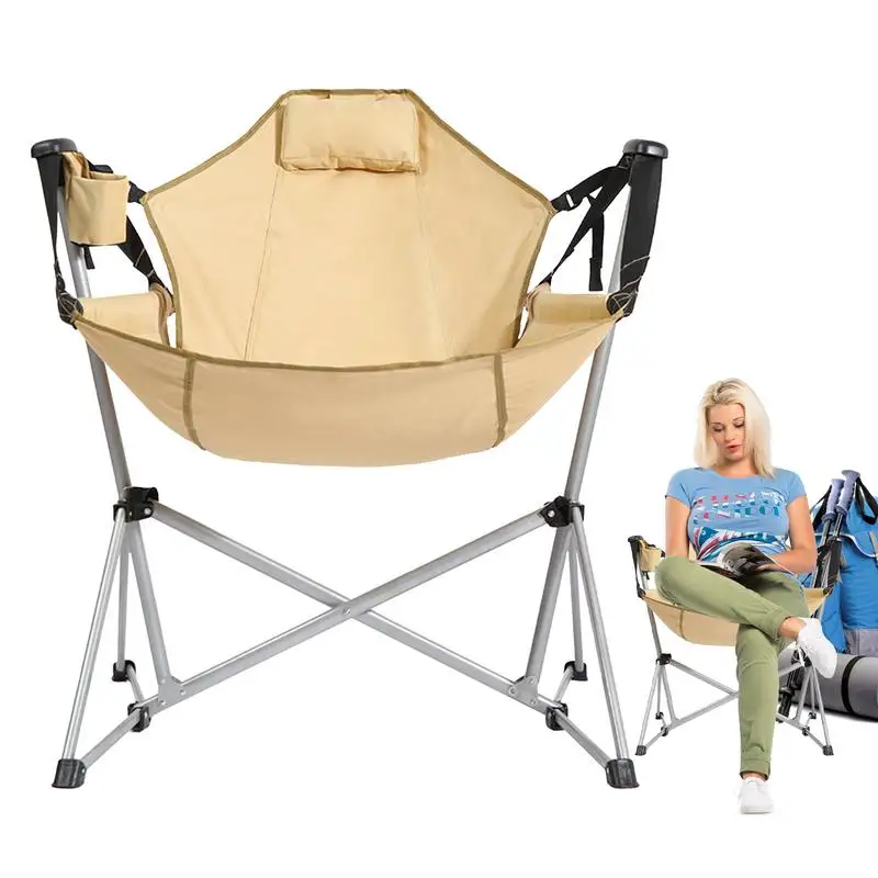 

Folding Hammock Chair 600D Oxford Folding Rocking Chair With Adjustable Backrest 300lbs Support Portable Recliner Mesh Pocket