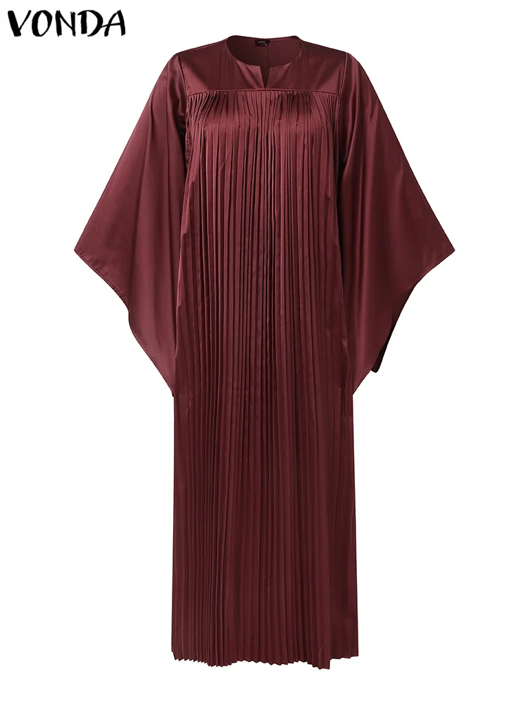 فساتين فوندا الأنيقة لحفلات الزفاف مقاس كبير 5XL للنساء بأكمام طويلة ومطويات مكشكشة رداء طويل من الحرير الساتان الصلب