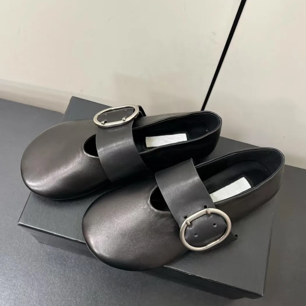 

Women's 2025 Spring/Autumn New Style Genuine Leather French Round Toe Flat Buckle Soft Sole Low-Top Mary Jane Flat Shoes