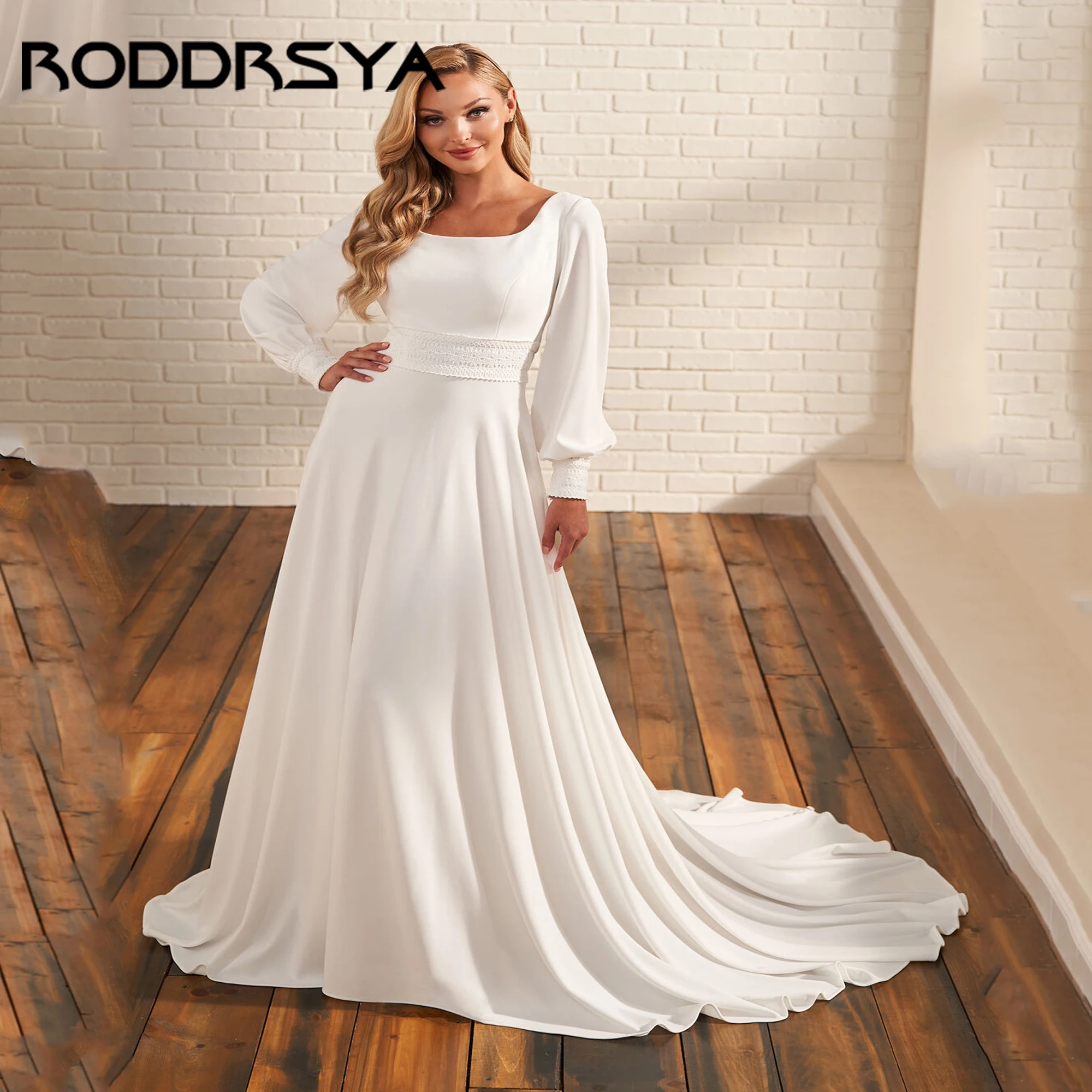 

Satin Sexy Wedding Dress For Women Bride Long Sleeve 2025 A-Line Luxury Bridal Gown Vestido De Novia Robe De Mariee Customized