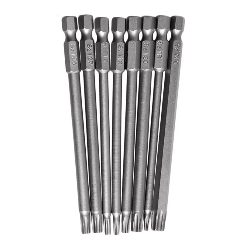 8Pcs/Set Torx Screwdriver Bit 1/4'' Shank Hex Wind Drill Head Screw Wrench Magnetic Star T8 T10 T15 T20 T25 T27 T30 T40