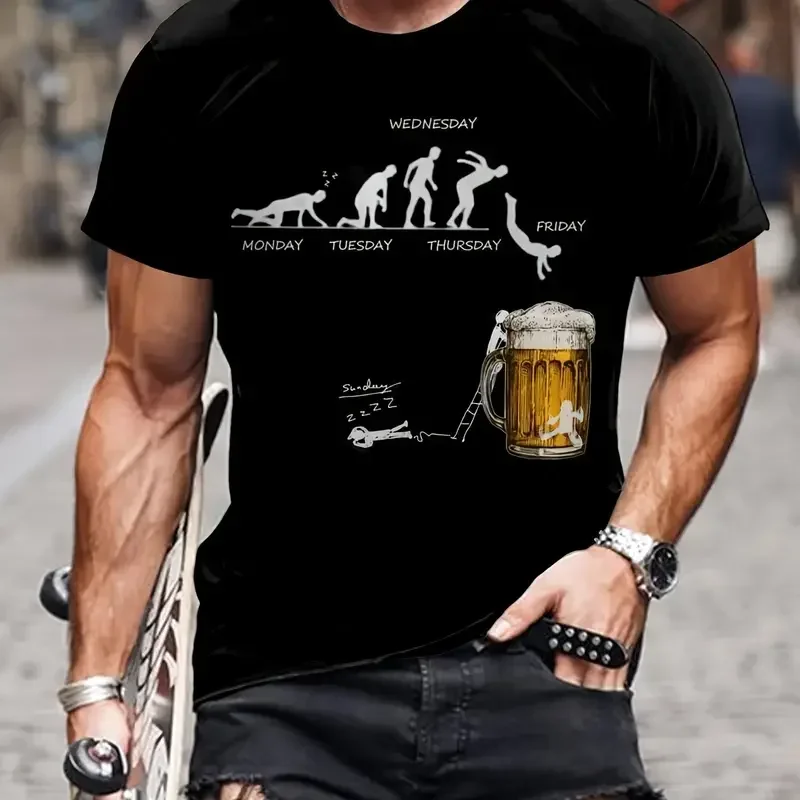 Fun 3D Beer Printed Men's T-shirt Summer Casual O-neck Short sleeved Top Hip Hop Trendy Street Wear Fashionable Breathable