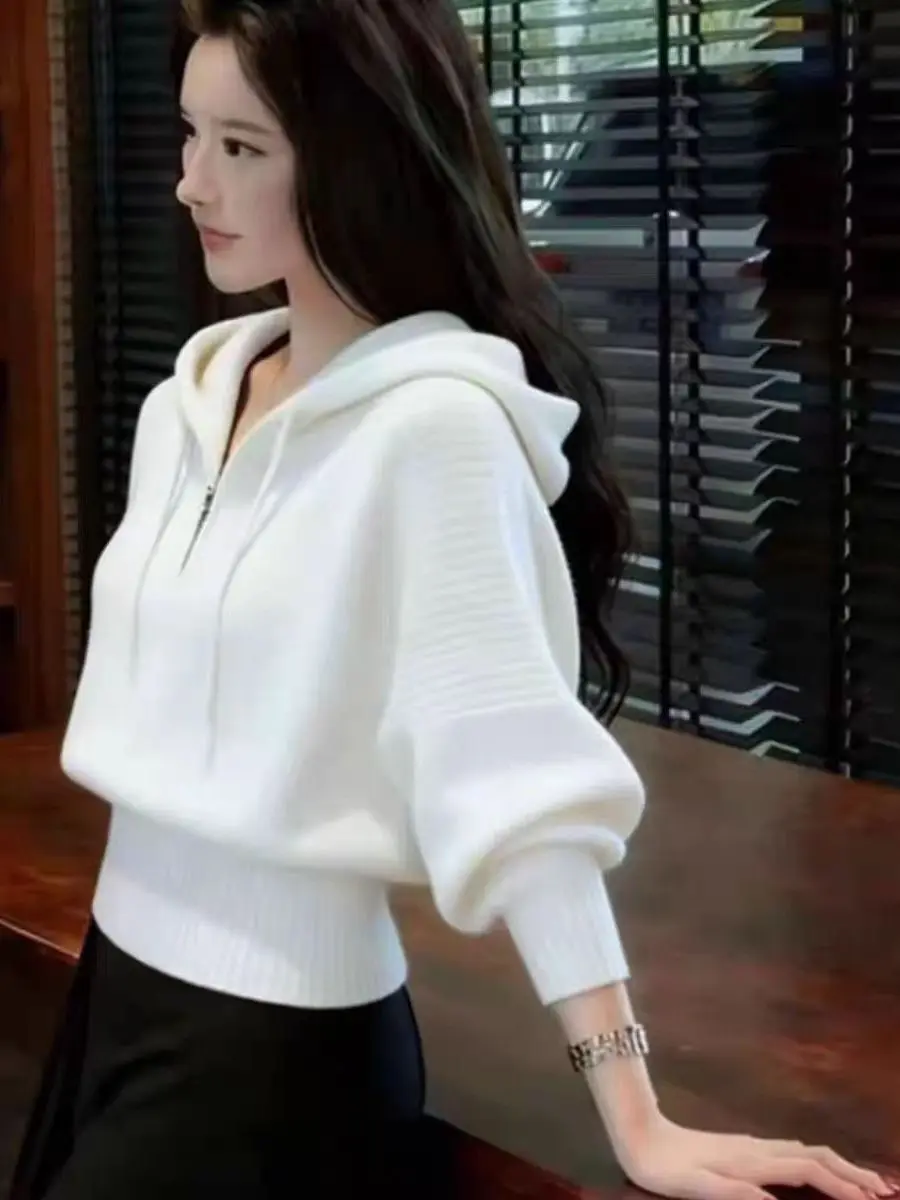 

Guangzhou Thirteenth Fac High Quali Hooded Waist-Cinching Knitwear Autumn Winter Ele Base Layer Sweater for Women