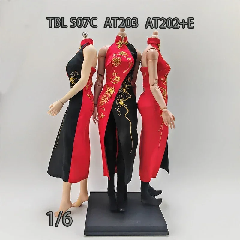 

1/6 Scale Female Cheongsam Dress Colorblock Printed Slit Clothes for 12 Inch Action Figures Soldier TBL AT203 Doll Body