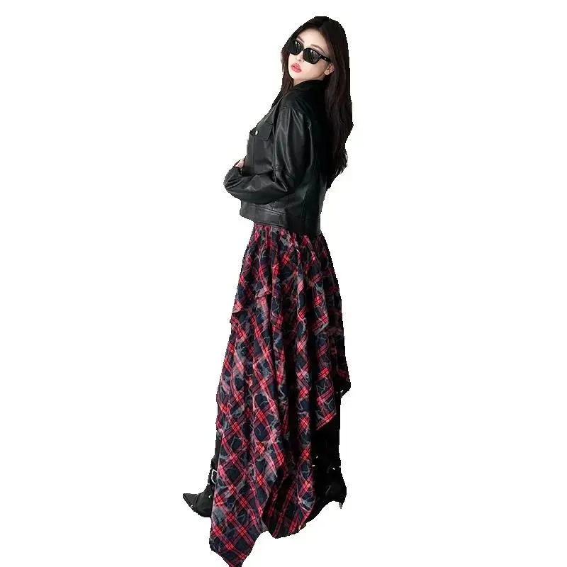 American Retro Design Contrasting Skirt Women Summer New High-Waisted Slimming Irregular Versatile Midi Skirt