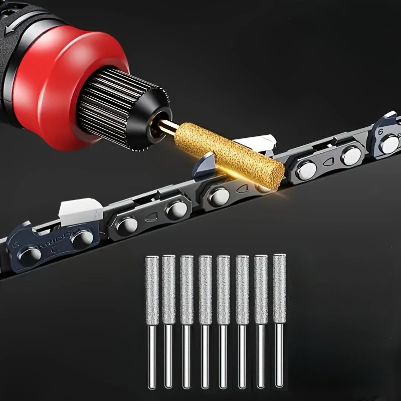 

8pcs Diamond Coated Cylindrical Burr 4mm Chainsaw Sharpener Stone File Chain Sharpening Carving Grinding Tools Kits