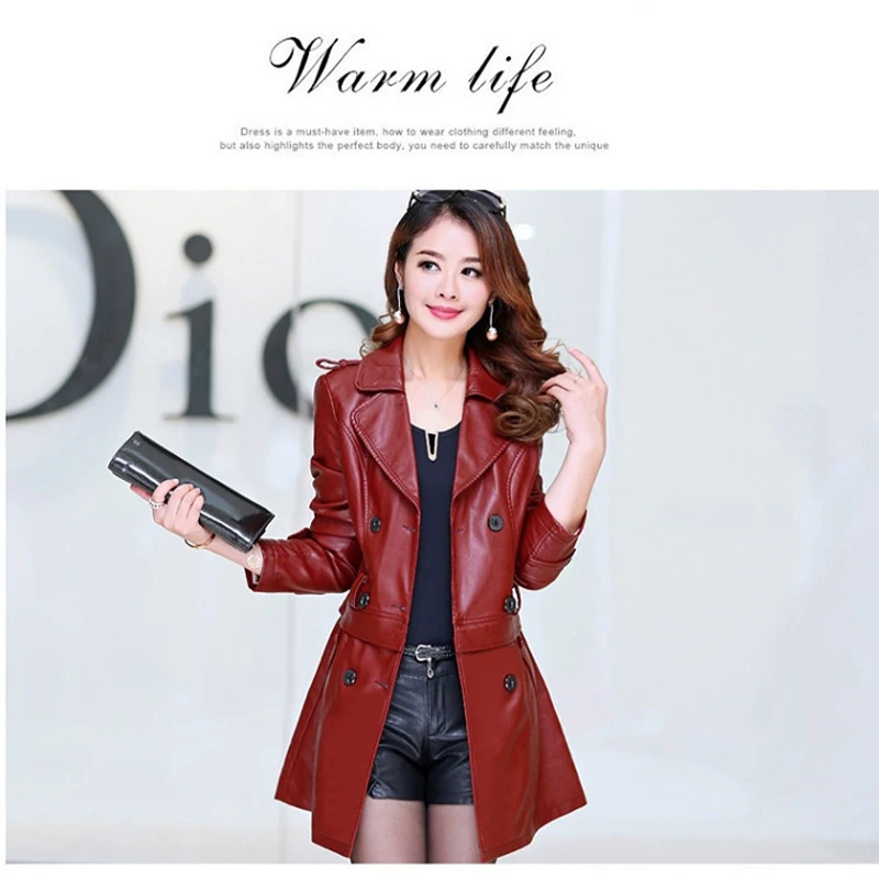 Autumn/Winter New Women\'s Wear Korean PU Leather Motorcycle Coat Women\'s Mid length Windbreaker Leather Coat