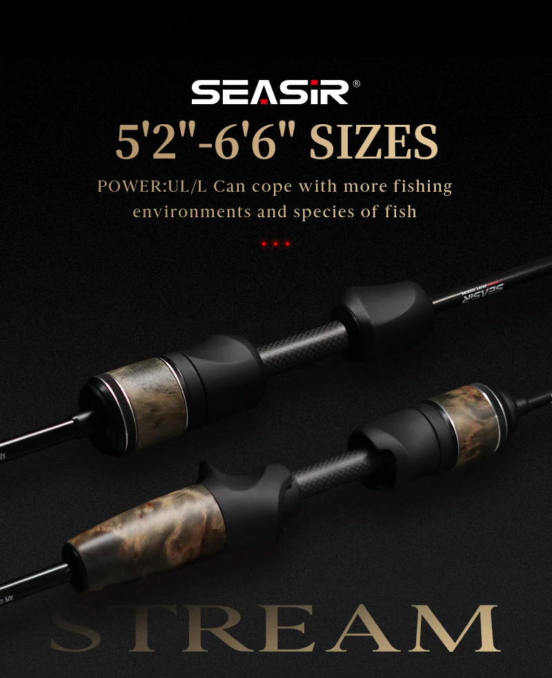 Seasir Stream Ultralight Lure Fihsing Rods Carbon Massivholzgriff Fuji A+O 40T Carbon Cloth Lure Weight 1-10g Angelrute – Detail 2