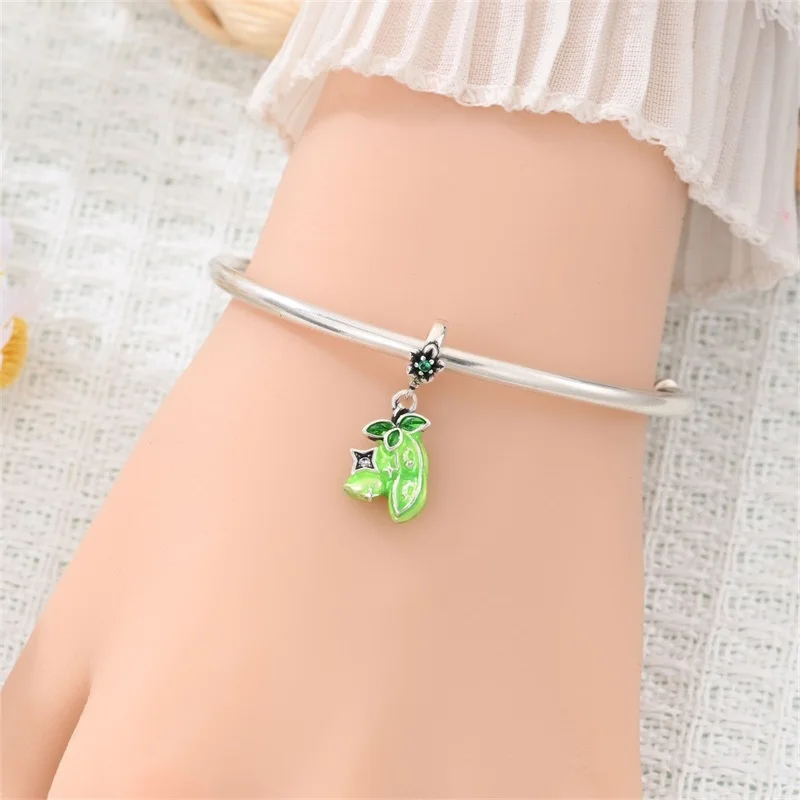 

2026 New 925 Sterling Silver Green Pea CZ Zircon Charms Pendant Fit 3mm Original Bracelet DIY Women Fine Party Jewelry Gifts