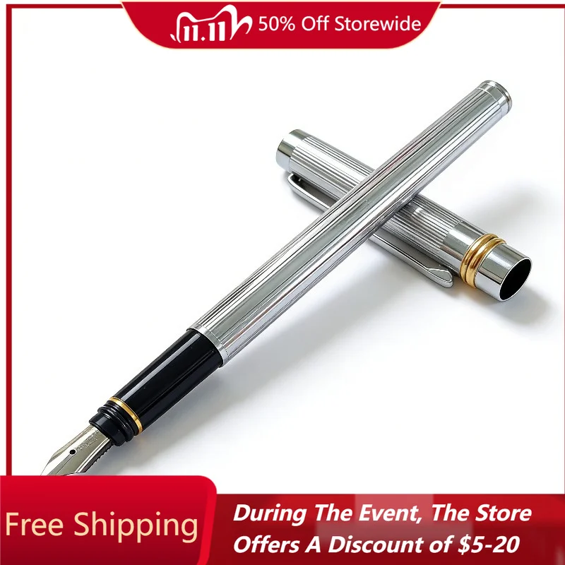 Wingsung Vintage Silver Metal Fountain Pen Iridium Gold F 0.5mm Nib Ink Pen Classic Student Calligraphy Stationery Free Shipping