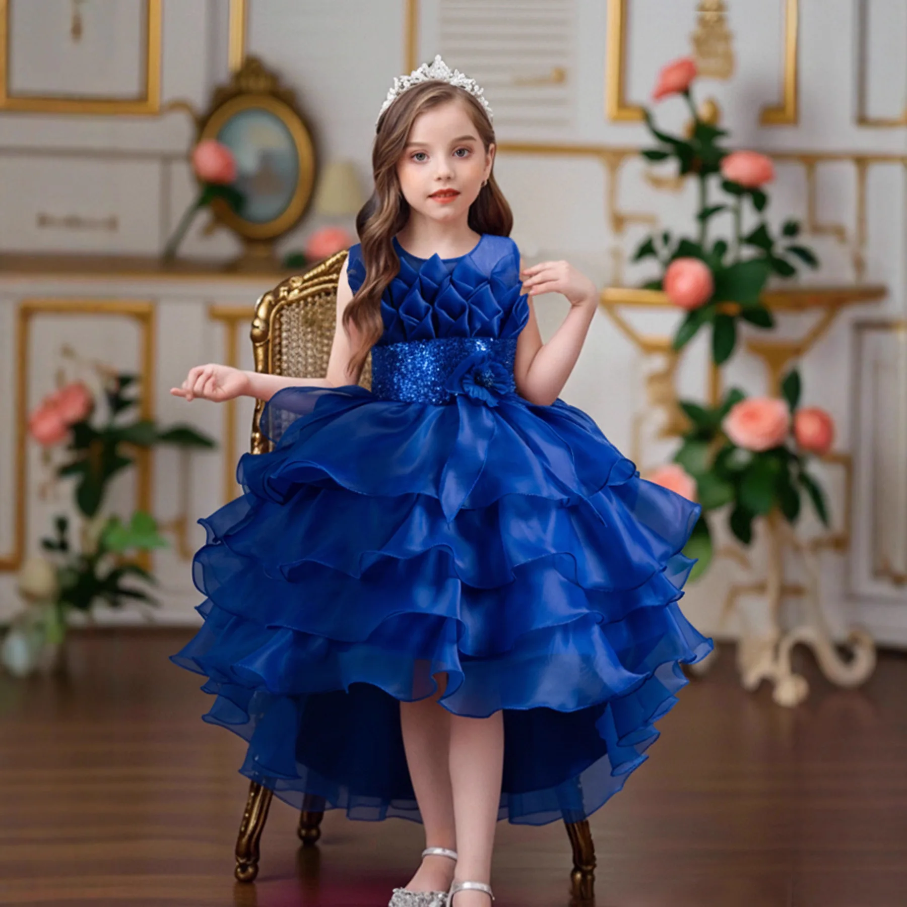 Flower Boy Cake Fluffy Design Girl Tail Fluffy Princess Dress Perfect for Party and Banquet Dresses Aged 4-12