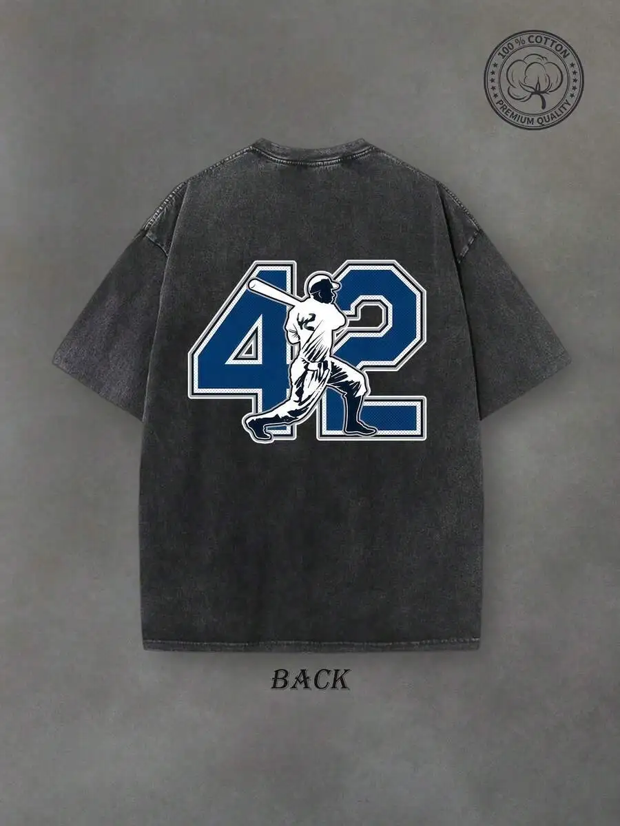 Tribute To Jackie Robinson, Vintage Retro Unisex Washed Shirt, Double-Sided Print Shirt, Washed Pure Cotton T-Shirt, Casual Style, Perfect Gift Choice