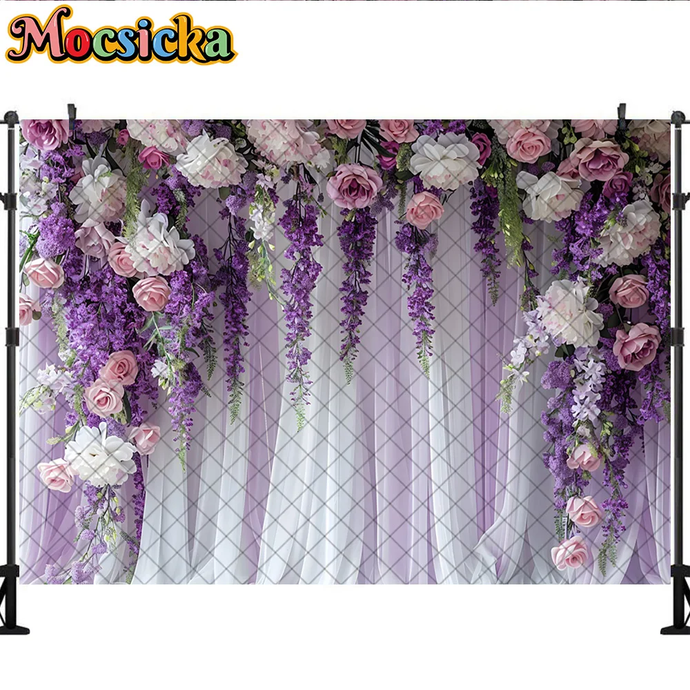 Mocsicka التصوير خلفية الربيع الزهور الأرجواني الستائر ديكورا خلفية الكبار الإناث امرأة حامل صورة استوديو الدعائم