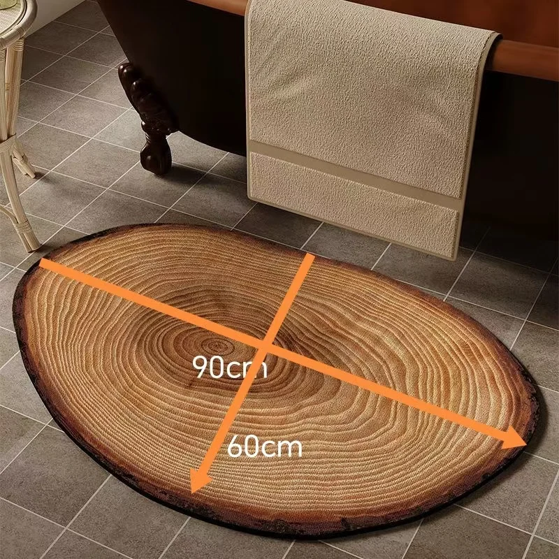

90 60cm Wood Grain Imitation Bathroom Floor Mat Toilet Water-Absorbing And Anti-Slip Annual Ring Foot Mat Home Bathroom Carpet