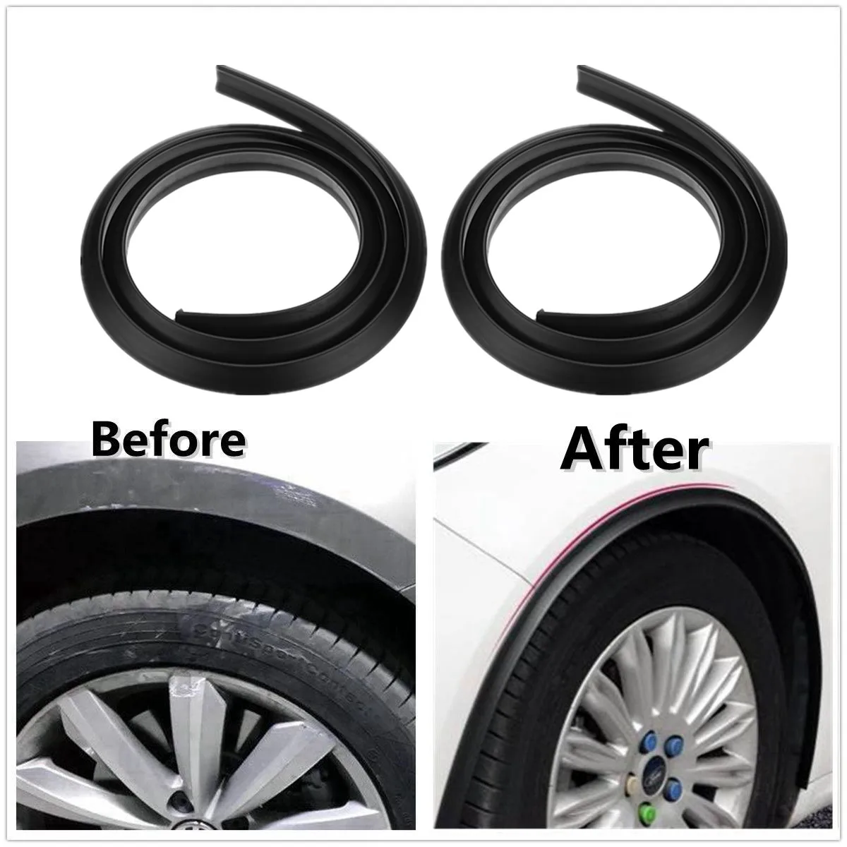 2pcs 150cm Car Splash Guard Fender Flare Extension Wheel Eyebrow Moulding Trim Wheel Arch Strip Extenders Scratch-proof