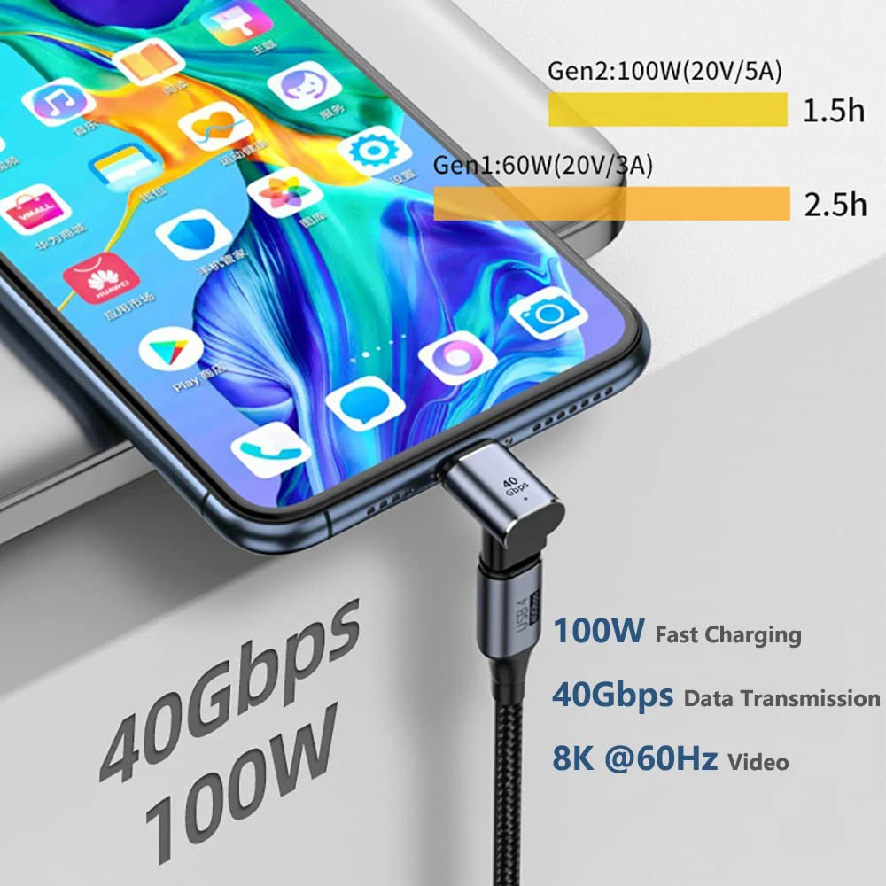 محول USB C إلى C للشحن السريع ، من النوع C المغناطيسي ، نقل البيانات ، الشحن السريع ، محول المغناطيس ، الهاتف ، الكمبيوتر المحمول ، 100 واط ، 40Gbps ، 8K ، 60Hz