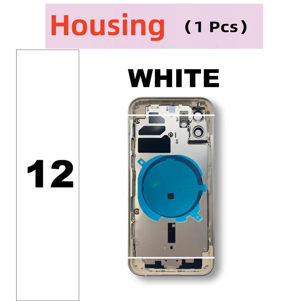 for iPhone 12 Back Housing Battery Door Glass Cover + Sim Card Tray + Side Buttons 12 Back Cover Frame Chassis Housing