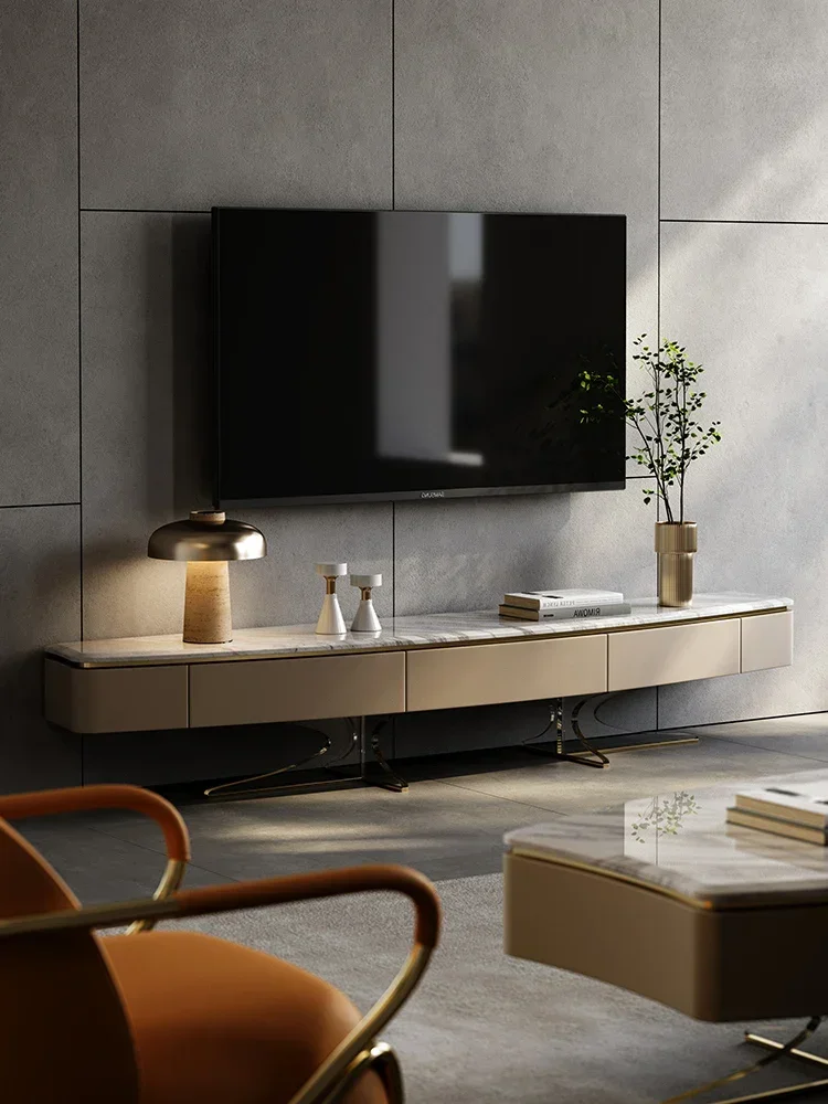 

Tea Table Combination Modern Minimalist Living Room Furniture Suspension Natural Luxury Stone Floor Cabinet