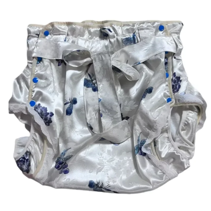

Plus Size Adult Baby Lace Edge Diapers Briefs Comfort Soft Breathable Underpants Print Satin Surface Panties ABDL Role-play Gift