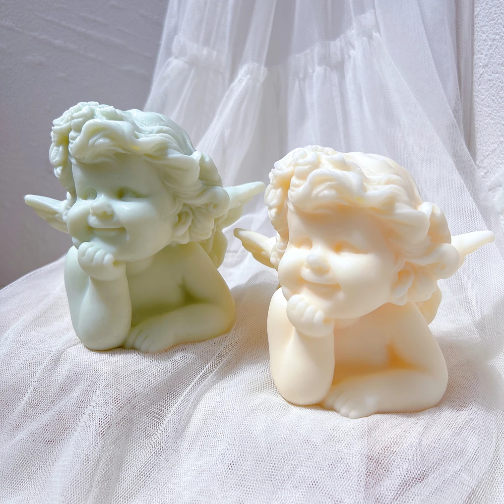 Cupid Cherub Silicone Molds Cute Boy Angel Candle Mold Home Decor Art Cherub Angel Wings Wax Mould