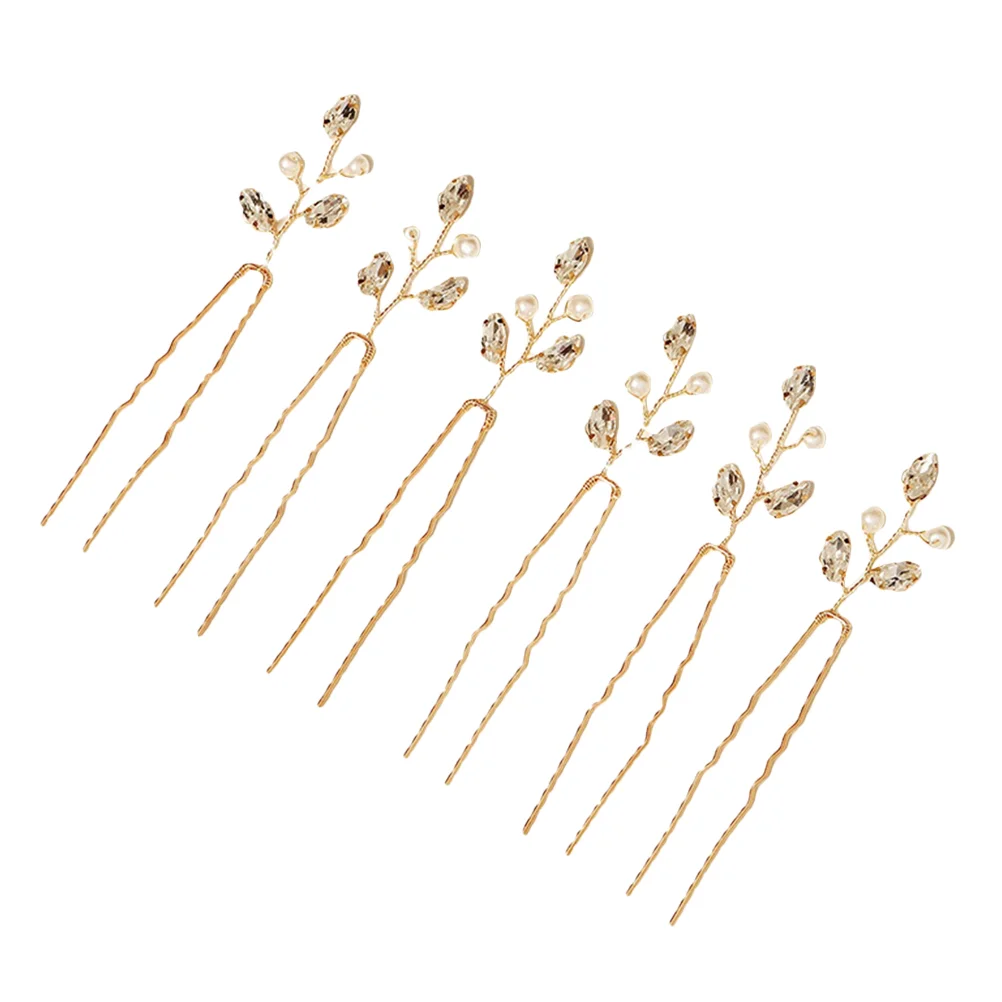 6 Pcs Hairpin Pearl U-shaped Miss Rhinestone Bobby Pins Sticks for Women Iron) Bride