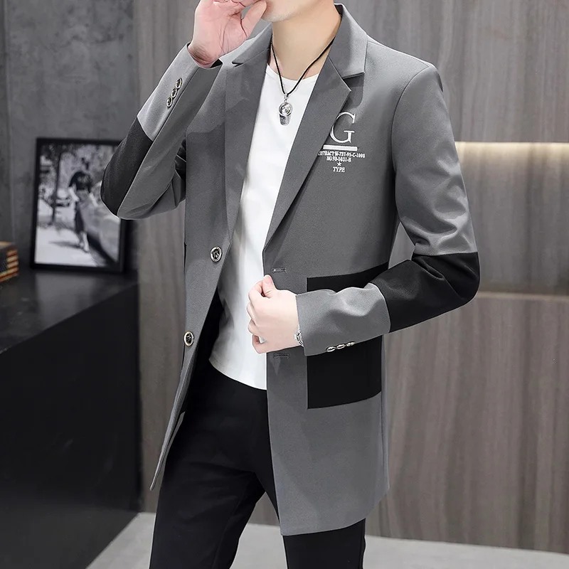 

Slim Fit Men's Mid-Length Jaet Spring Autumn 2025 New Color Blo Casual Outerwear Korean Version Trendy Haome Suit