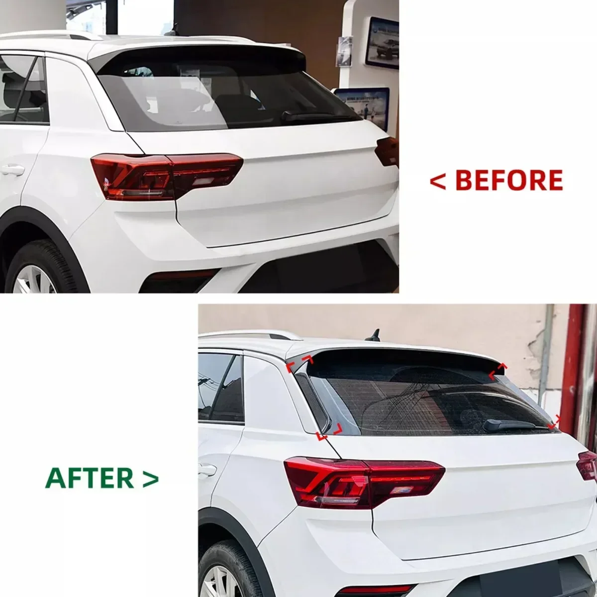 For VW T Roc A11 MK1 R R Line 2017-2023 Roof Wing Side Edge Tail Flap Pair Rear Trunk Window Spoiler Lip