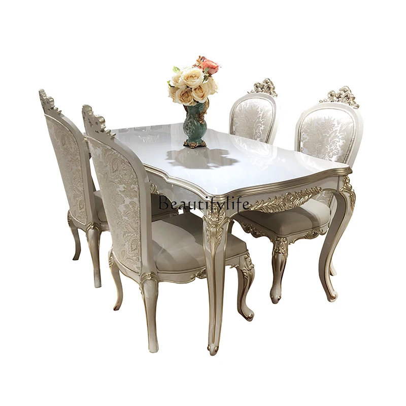 

*French court dining table rectangular table, European light luxury gray dining table and chair combination