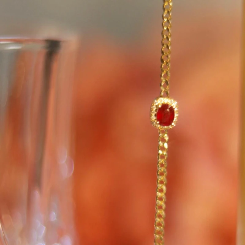 Silver inlaid faceted red gemstone bracelet for women retro classic charm bangles minimalist design engagement Jewelry gift