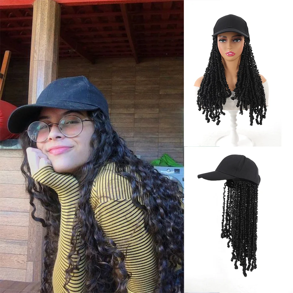 

Synthetic Baseball Cap Wig with Hair Extension 12inch Kinky Curly Wig Hat for Women Girl Adjustable Black Baseball Hat Wig