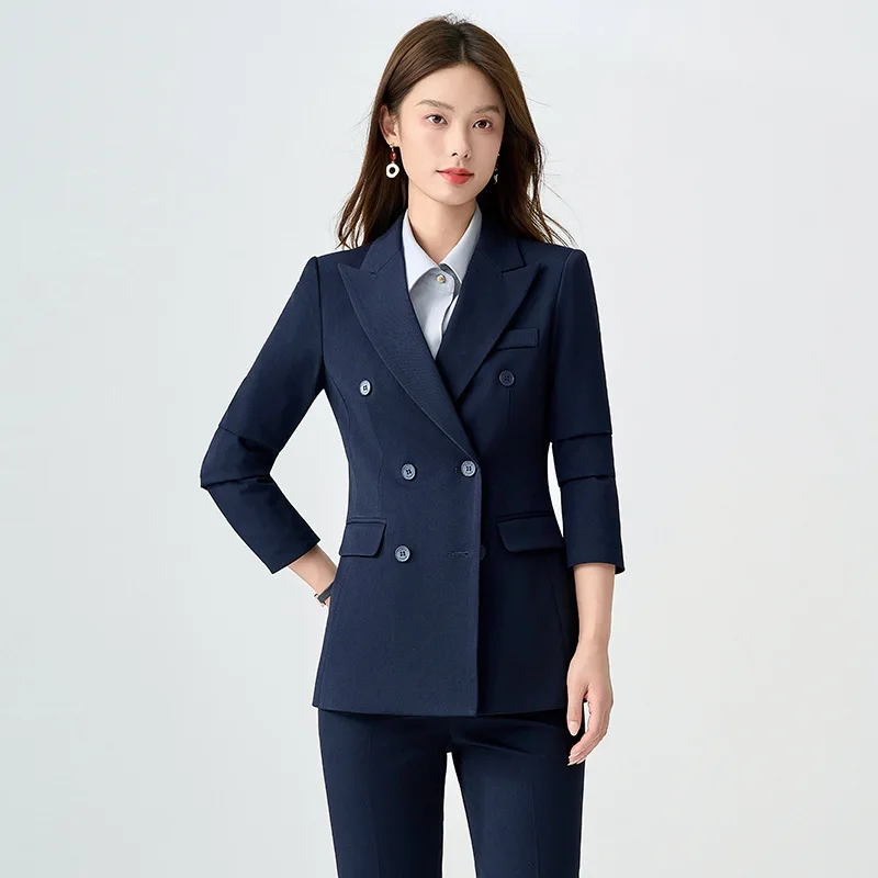 

Женский профессиональный костюм, формальный, однотонный, приталенного кроя, для весны и осени, офисная одежда для работы, для гостиничного персонала и сотрудников ювелирных магазинов.