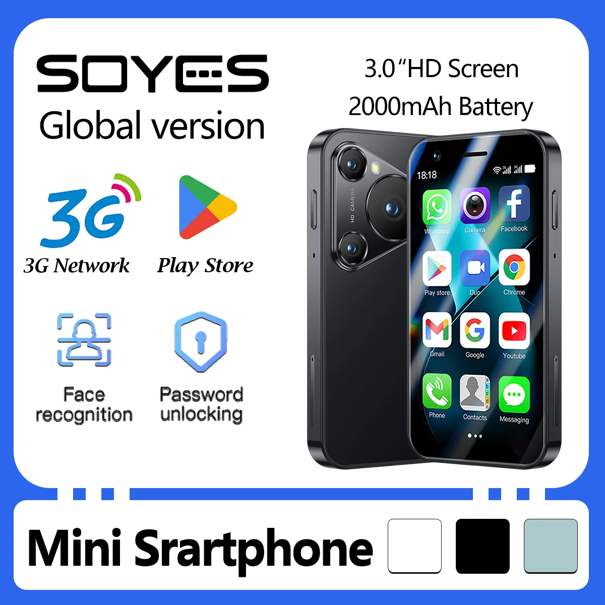 SOYES P70 Pro Max Smartphone - 3.0-inch phone | Dual SIM, Dual Standby | 2GB+16GB | 2000mAh | Google Play | Compact Mini Phone