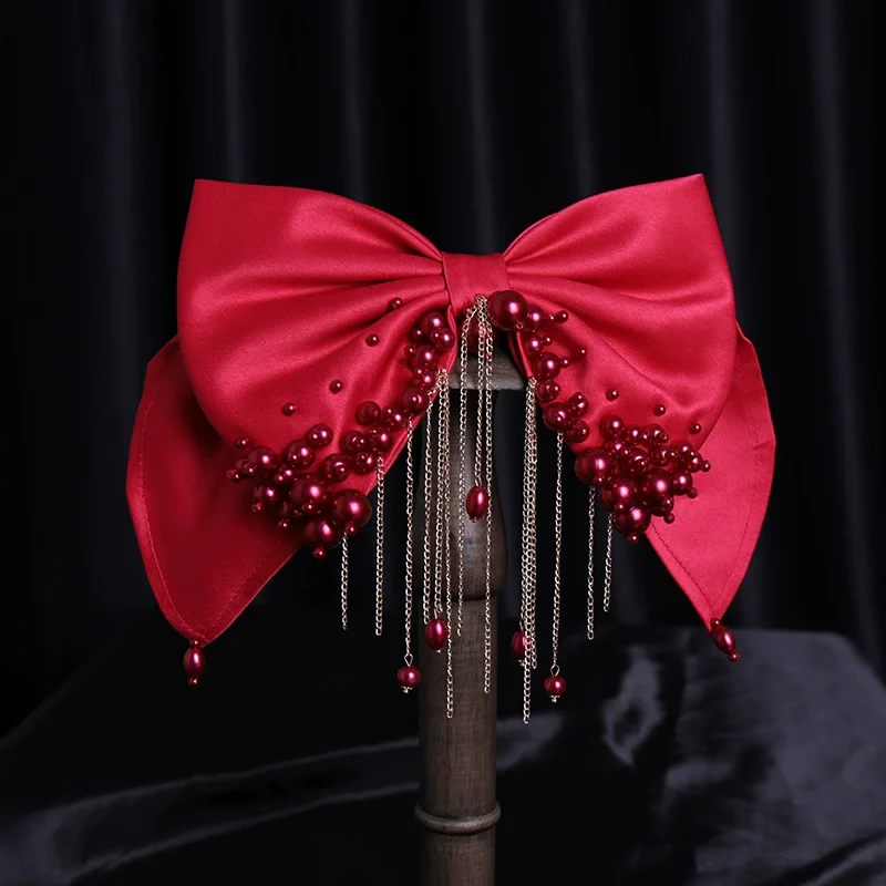 

Elegant Pearl Beaded Bowknot Hair Accessory Bridal Bow Hair Clips Heavy Beading Fashion Spring Clip Wedding Hair Accessory