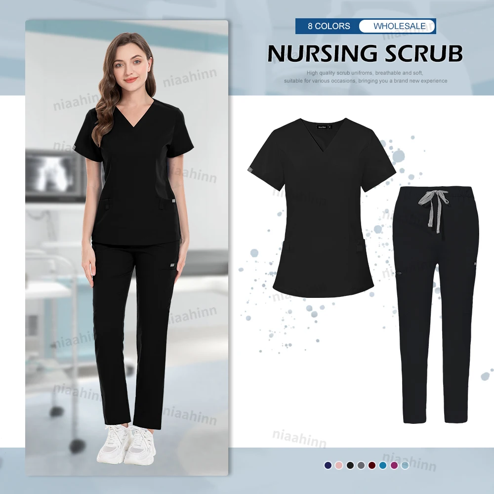 Großhandel Krankenhaus Scrubs Uniformen Set Krankenschwester Arzt Scrub Arbeitskleidung Apotheke Labor Veterinäruniform Slim Fit Medizinische Scrubs Frauen – Detail 13