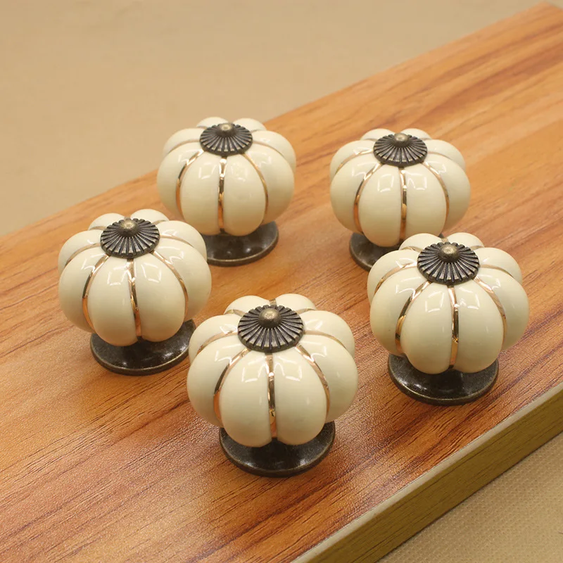 Nowy chiński styl ceramiczny siedmiokolorowy dyniowy kreskówkowy pastoralny nowoczesny minimalistyczny uchwyt szuflady szafki gałka do komody
