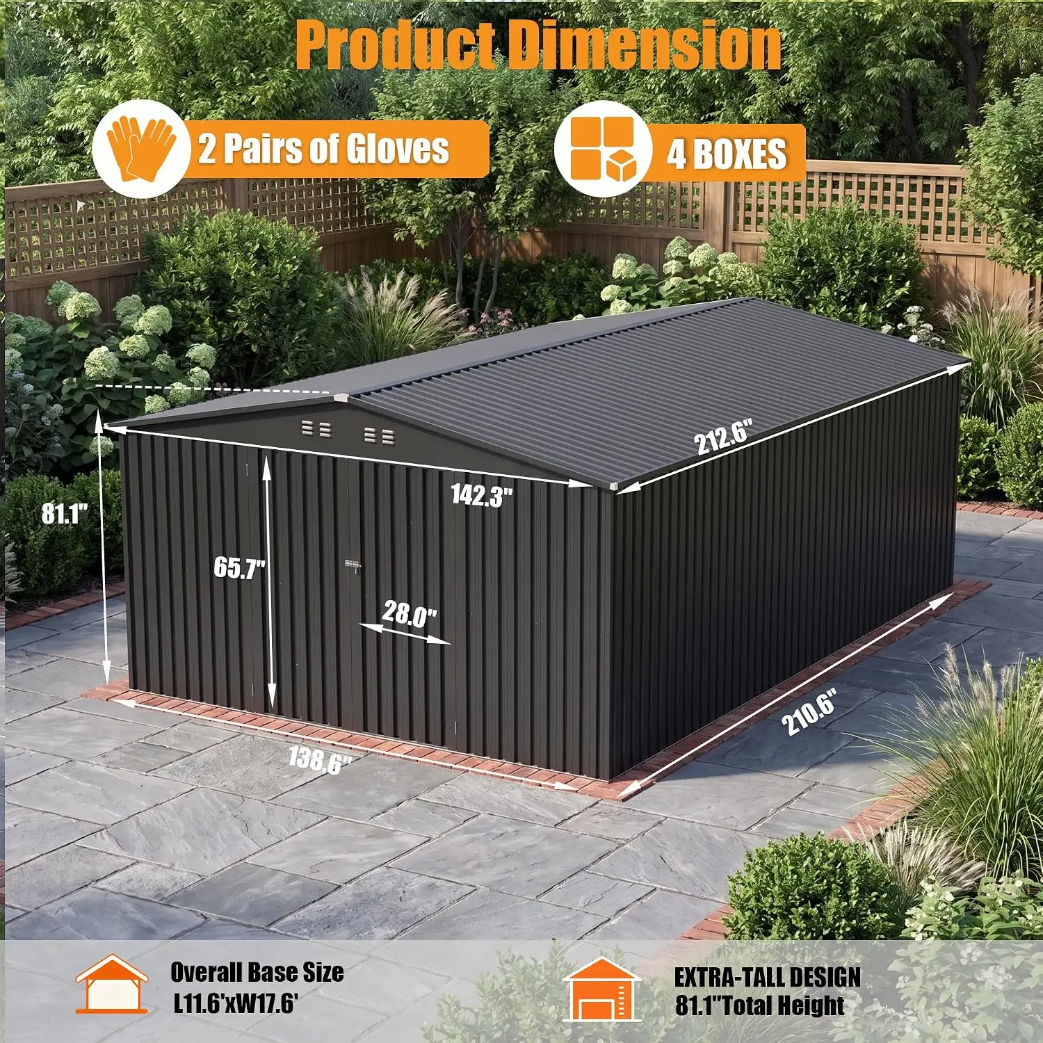 12x18 FT Extra-Large Outdoor Metal Storage Shed for Backyards, Customized