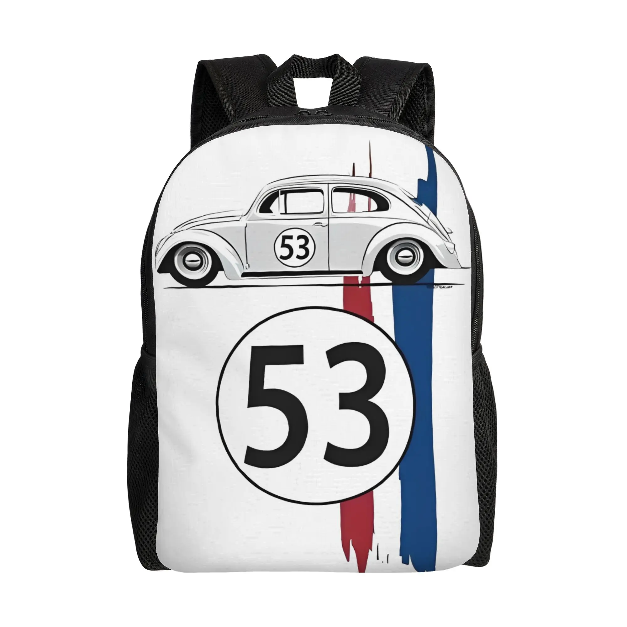 

Рюкзак Herbie Number 53 для мужчин и женщин, школьный, деловой, для любителей гоночных автомобилей, с полосками, для ноутбука, из холщовой ткани, легкий