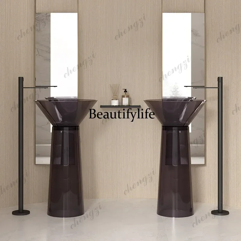 Floor-to-ceiling column basin Art bathroom washbasin Transparent color vertical washbasin  A17